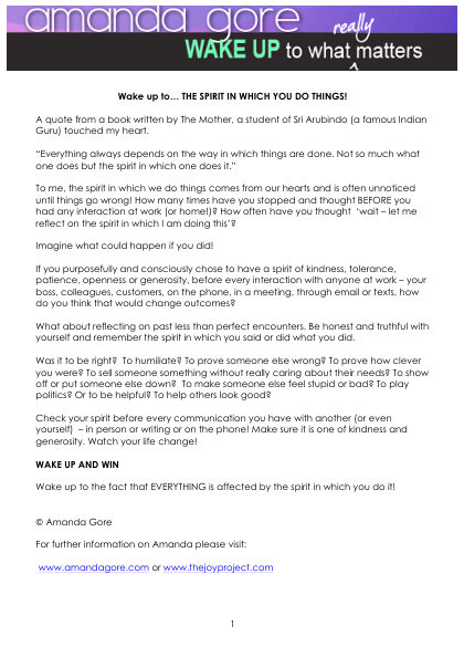 The cover of Wake Up to the Spirit, a free download from Amanda Gore
