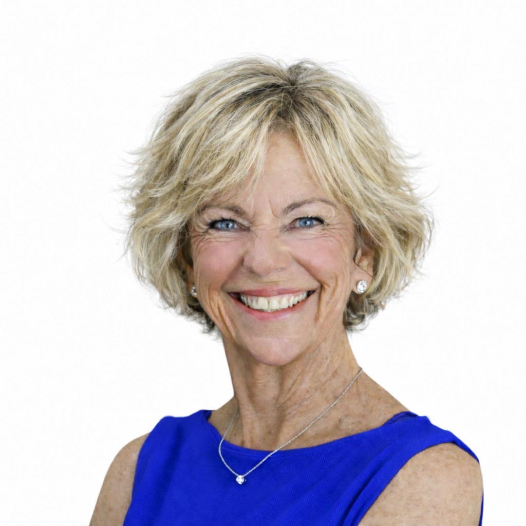 Amanda Gore, leadership keynote speaker, smiling in a blue top